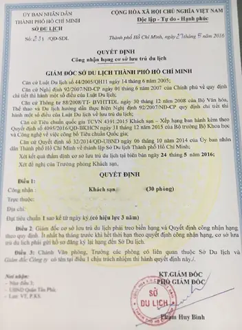 Giấy Phép Kinh Doanh Khách Sạn