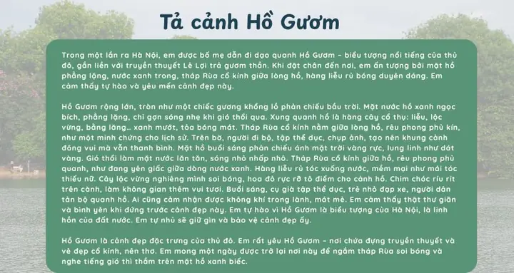 Bài Văn Tả Cảnh Hồ Hoàn Kiếm