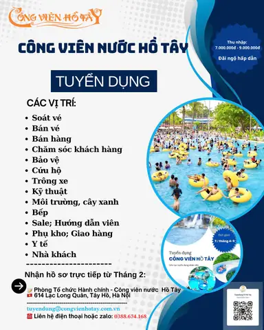 Công Viên Nước Hồ Tây Tuyển Dụng