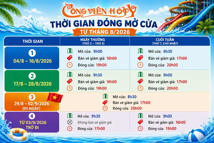 Thời Gian Mở Cửa Công Viên Nước Hồ Tây Thời Gian Mở Cửa Công Viên Nước Hồ Tây